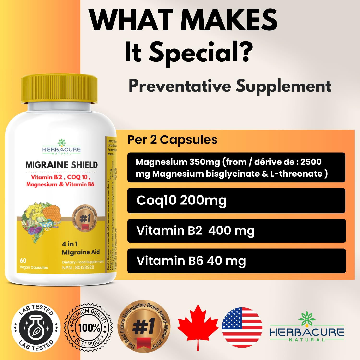 Herbacure Natural Migraineshield supplement facts label