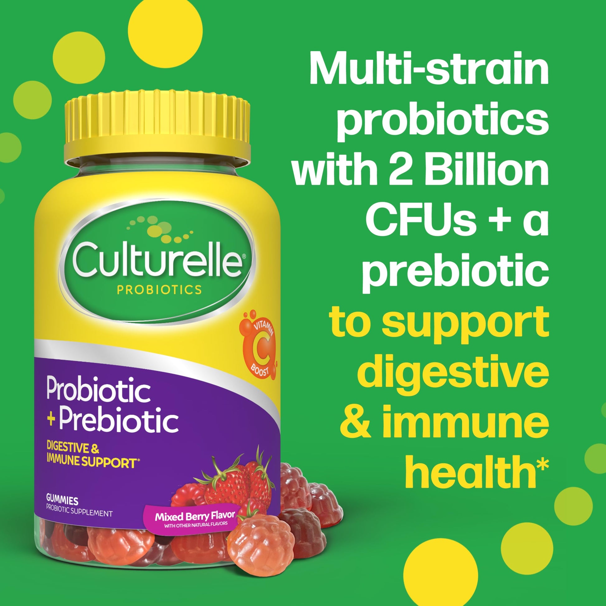 Close-up view of the secure cap and safety seal on Culturelle imported prebiotic supplement.