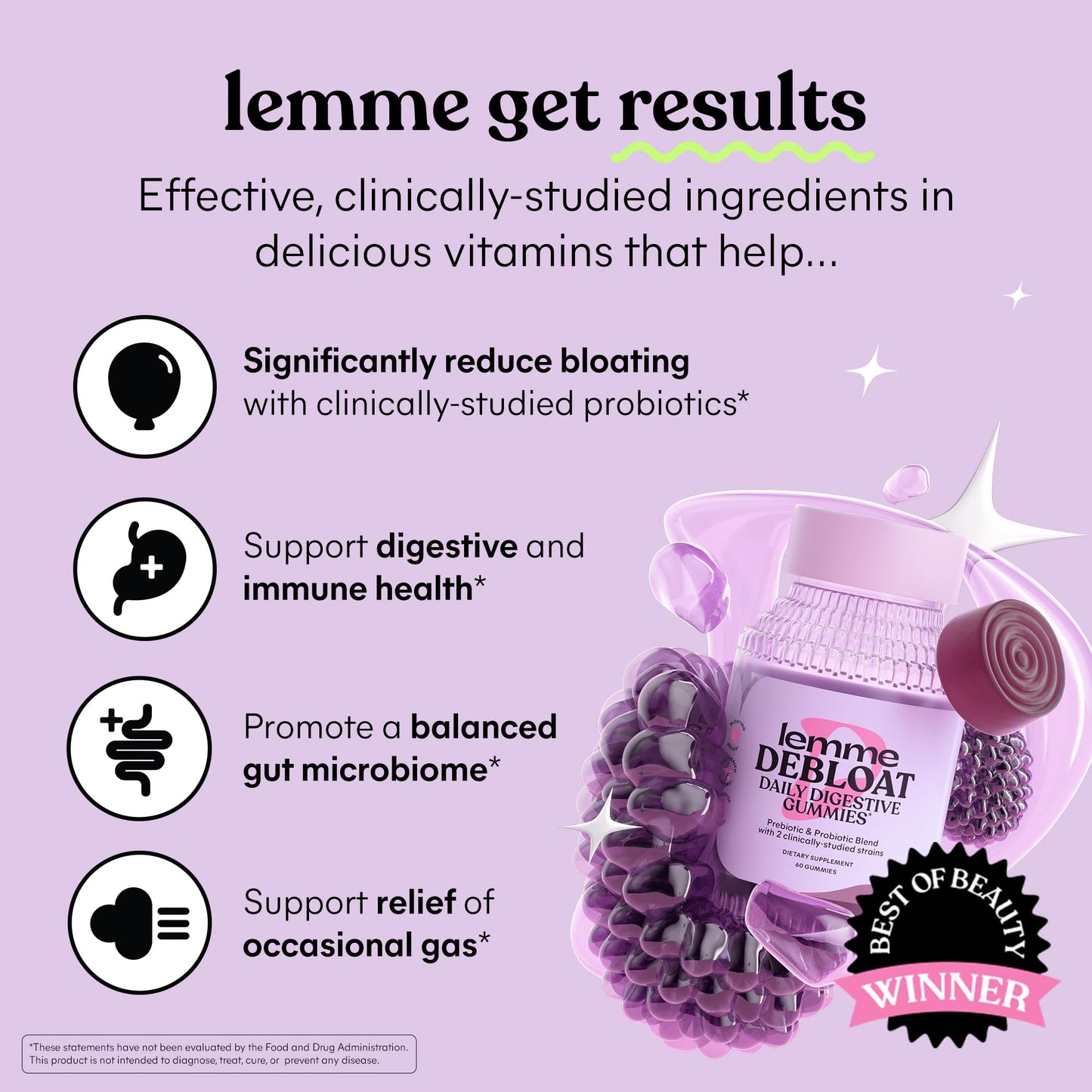 Authentic Lemme Debloat gut health gummies for bloating relief nutritional facts label