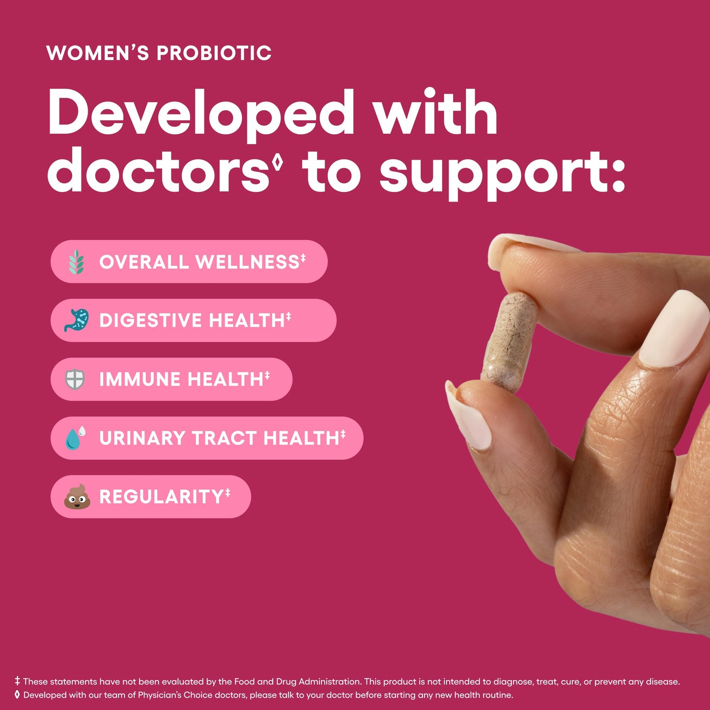 Back label of Physician's Choice probiotic for women showing organic prebiotic ingredients.
