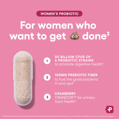 Side view of Physician's Choice women's probiotic supplement box highlighting cranberry extract.