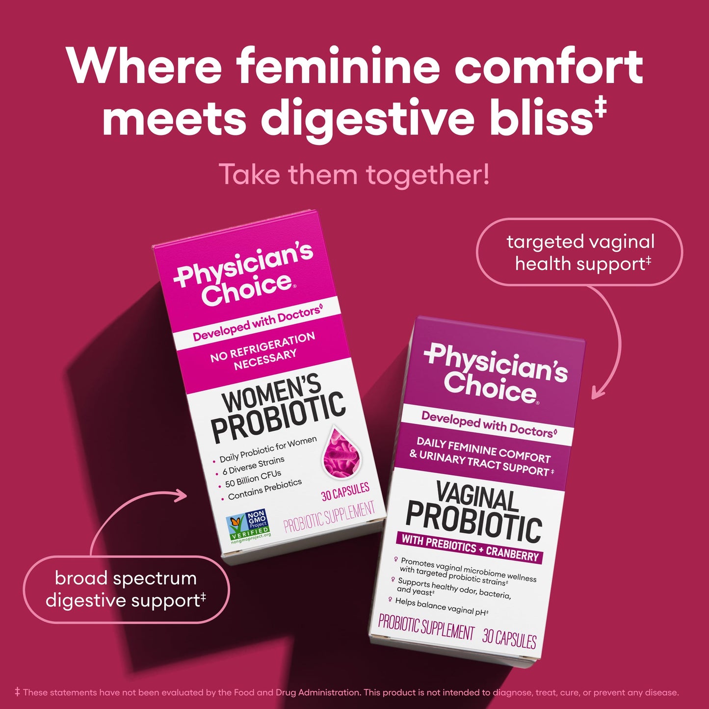 USA imported Physician's Choice women's dietary supplement box with non GMO verification.