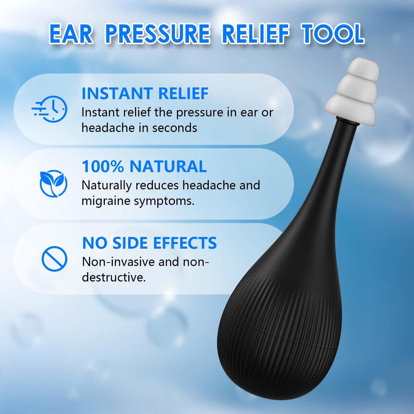 Worochi ear relief tool with three silicone attachment sizes