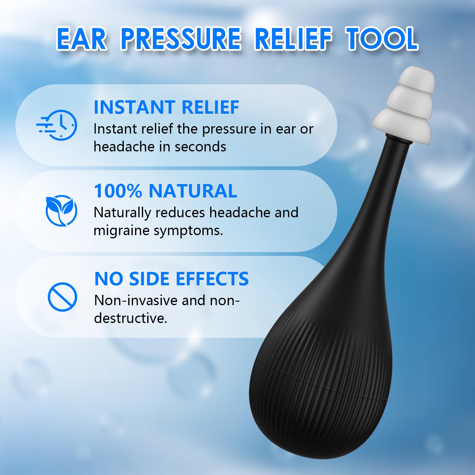 Worochi ear relief tool with three silicone attachment sizes