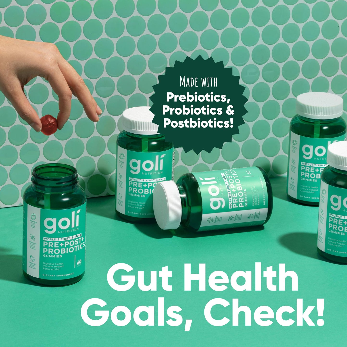 Authentic Goli prebiotics probiotics postbiotics watermelon flavor gummies