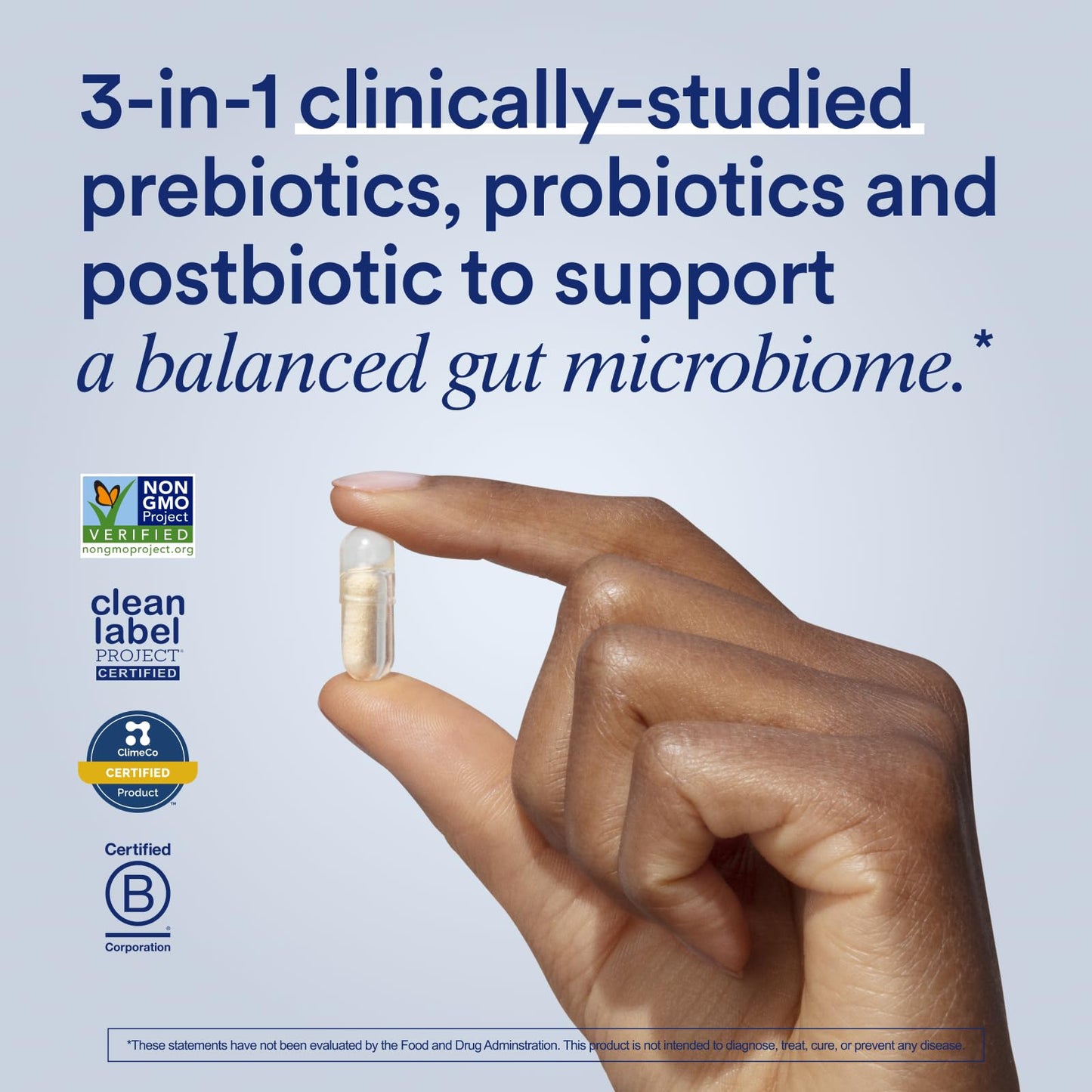 Close-up of Ritual Synbiotic+ delayed release capsule highlighting the nested prebiotic and probiotic design.