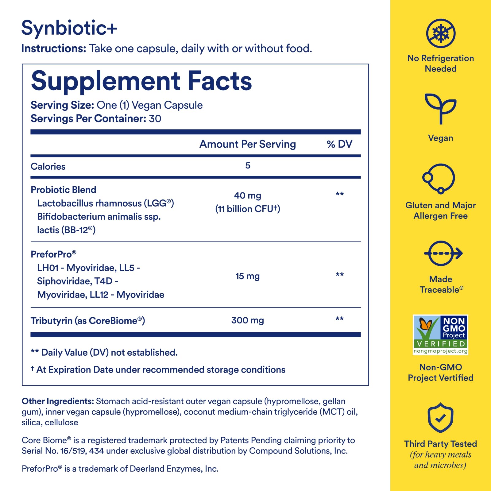 Ritual Synbiotic+ vegan capsules displayed on a clean background highlighting the clear non-GMO formula.
