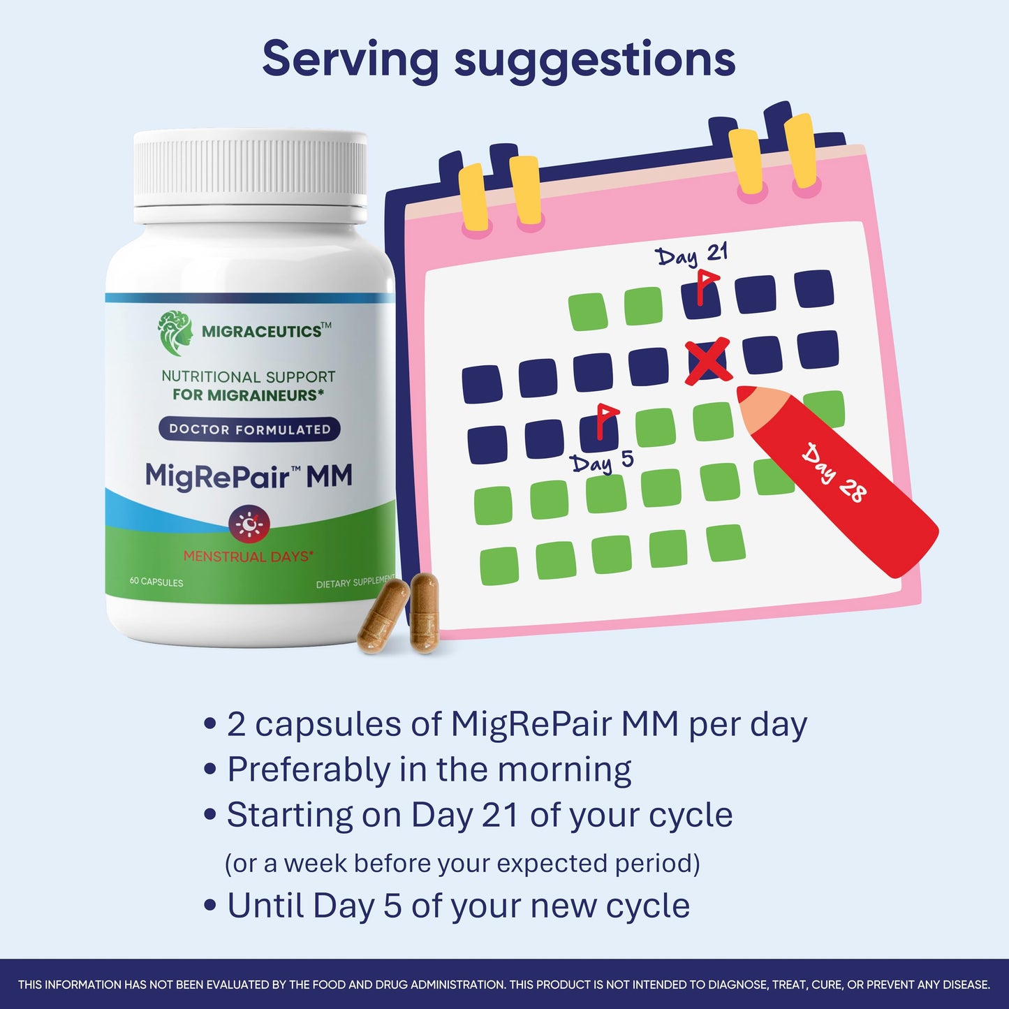 Migraceutics MigRePair MM natural dietary supplement for women menstrual migraine relief side profile