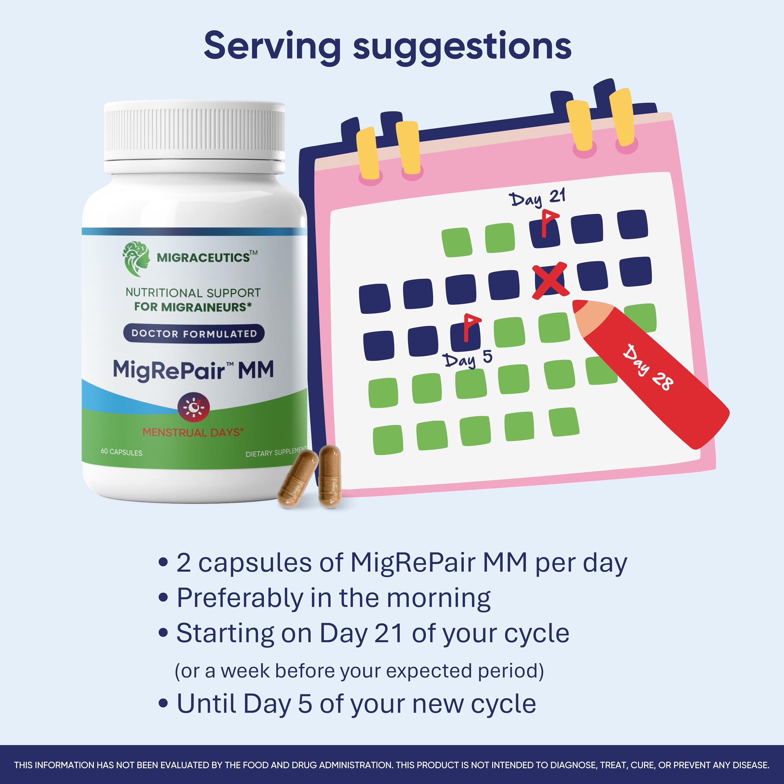 Migraceutics MigRePair MM natural dietary supplement for women menstrual migraine relief side profile