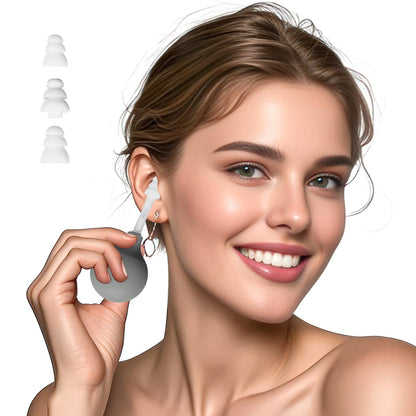 Detailed shot of the interchangeable silicone earplugs for pressure balance