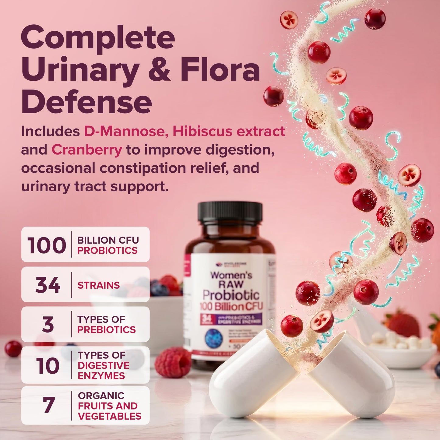 High potency women probiotic supplement with prebiotics and digestive enzymes