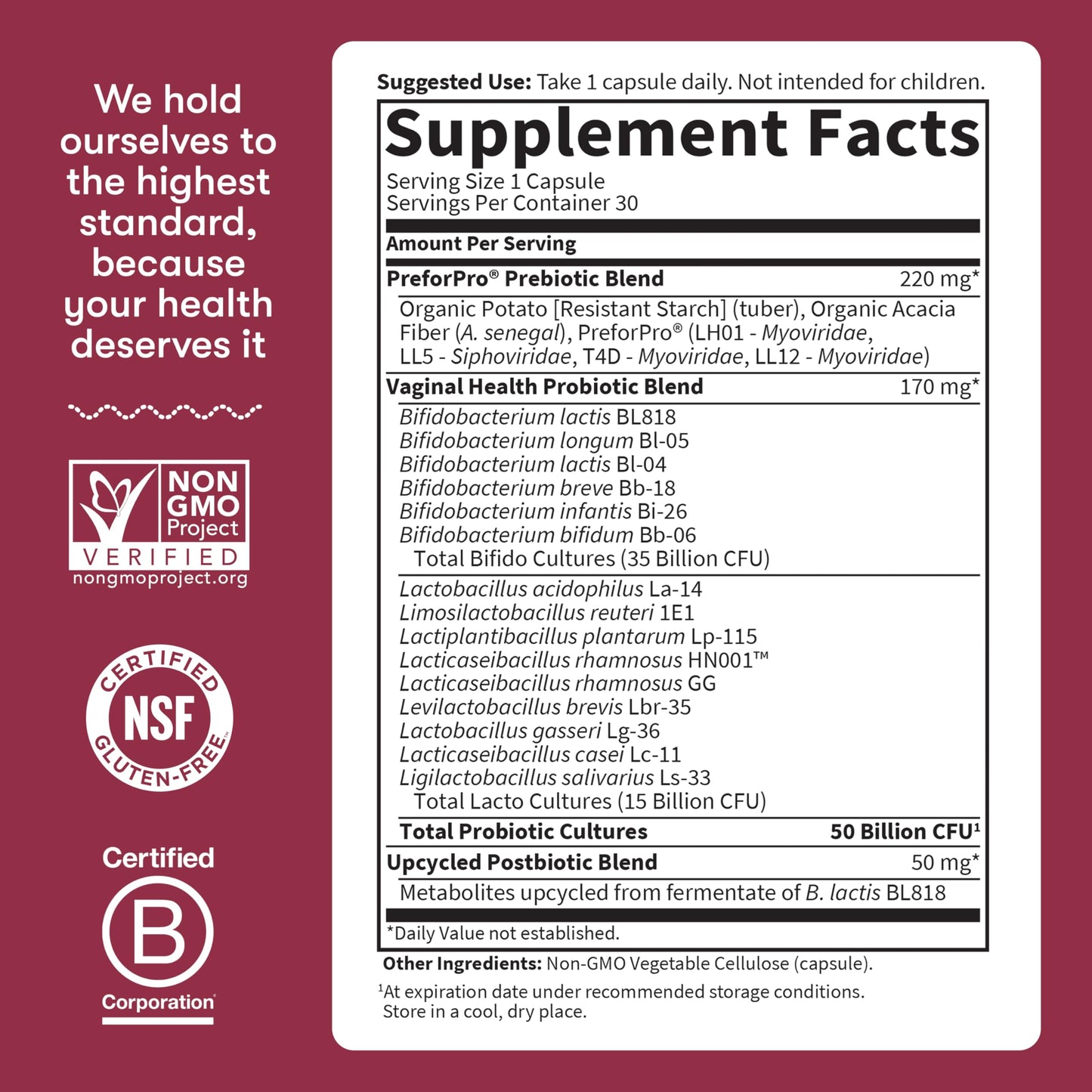 Packaging top view of Garden of Life 50 billion CFU womens probiotic showing expiration date location