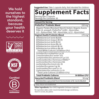 Packaging top view of Garden of Life 50 billion CFU womens probiotic showing expiration date location