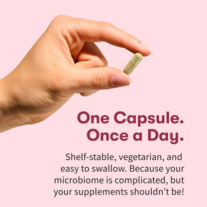 Garden of Life womens pH complete probiotic bottle showcasing prebiotics probiotics and postbiotics blend
