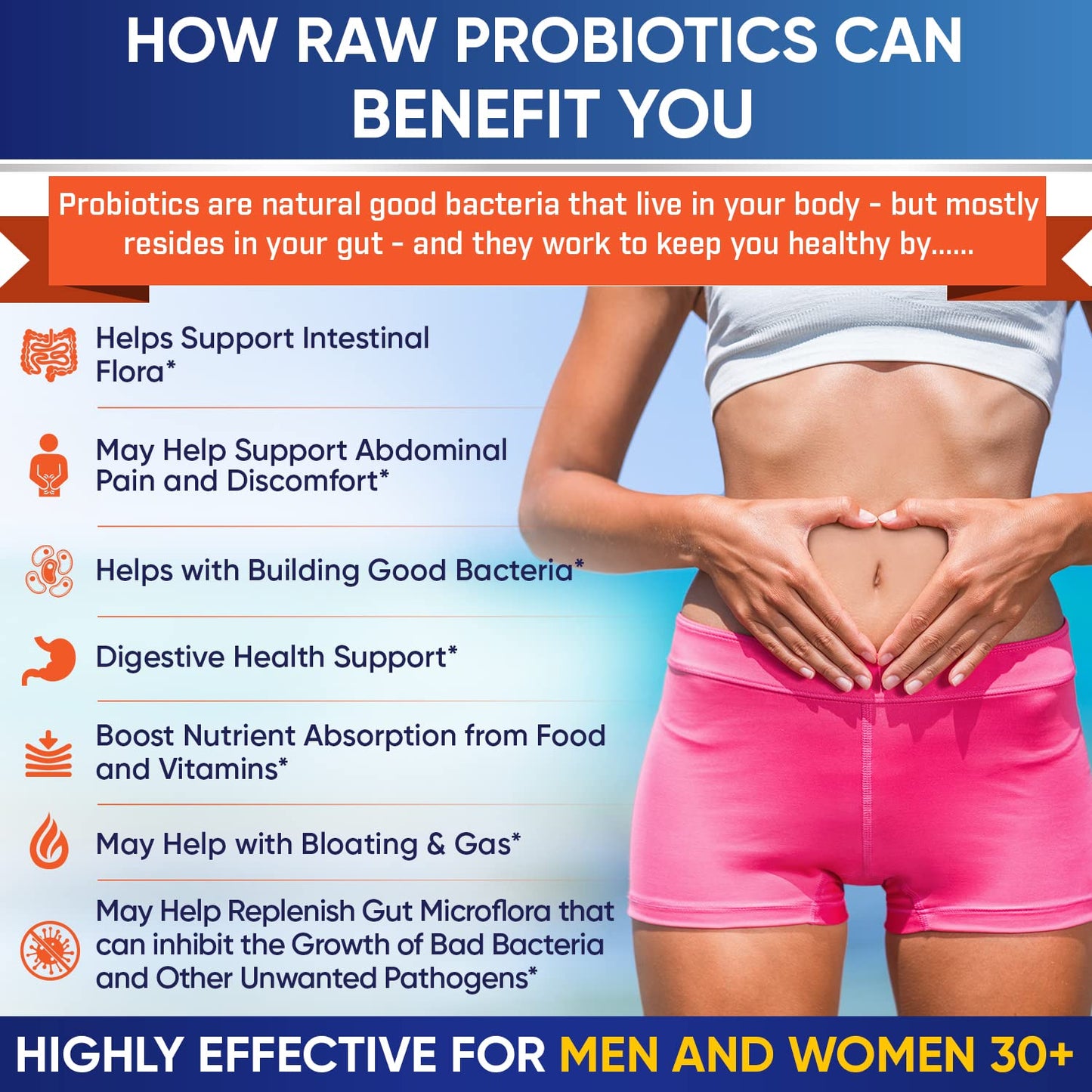 Wholesome Wellness organic probiotics bottle placed next to natural prebiotic whole foods