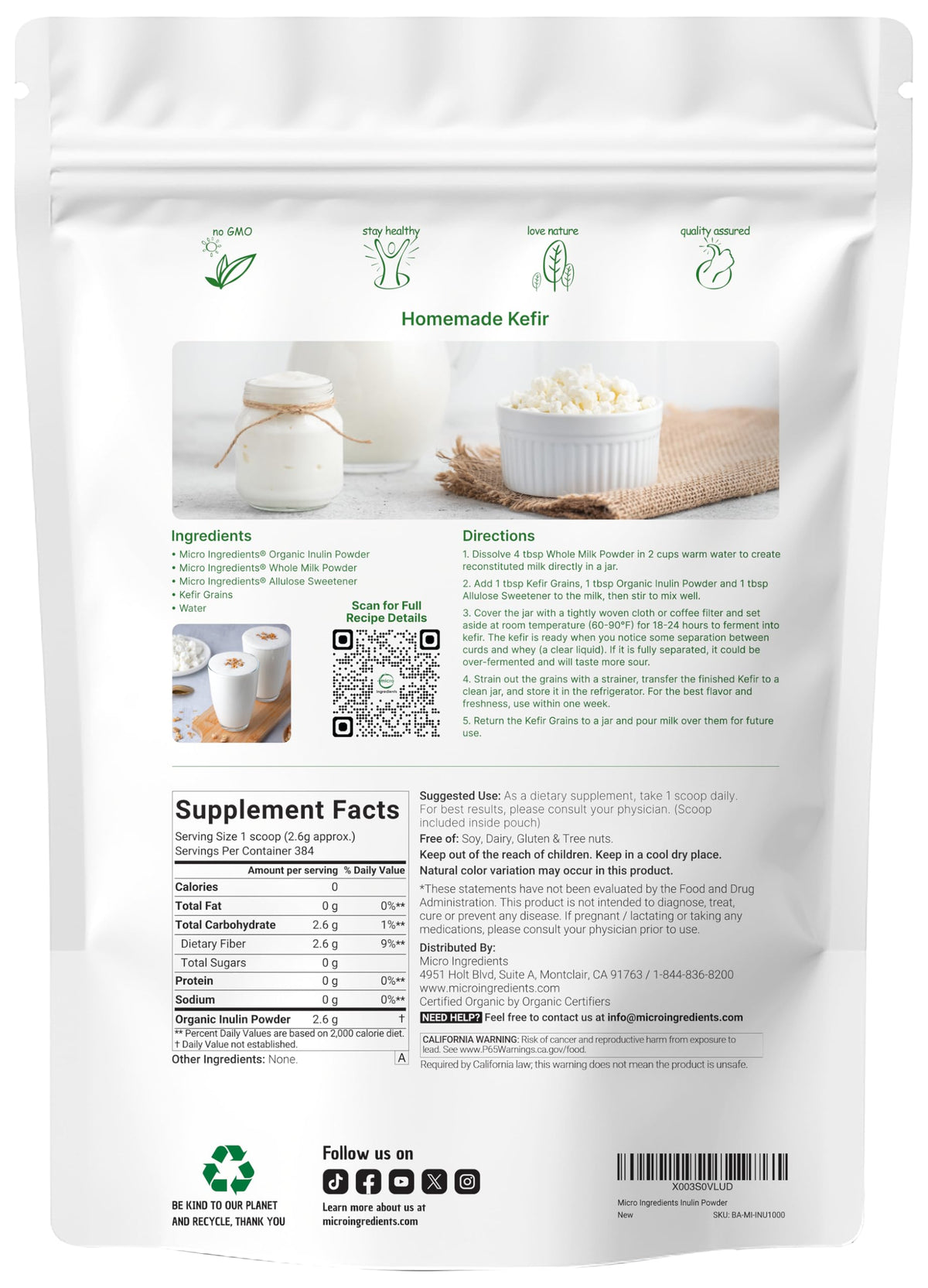 Close up of micro ingredients prebiotic supplement powder texture