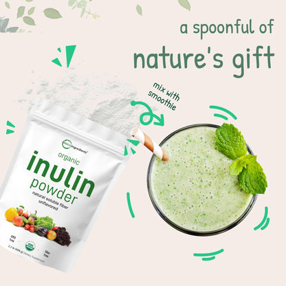 Bulk two point two pounds bag of premium USA imported organic prebiotic fiber for daily digestive regularity.
