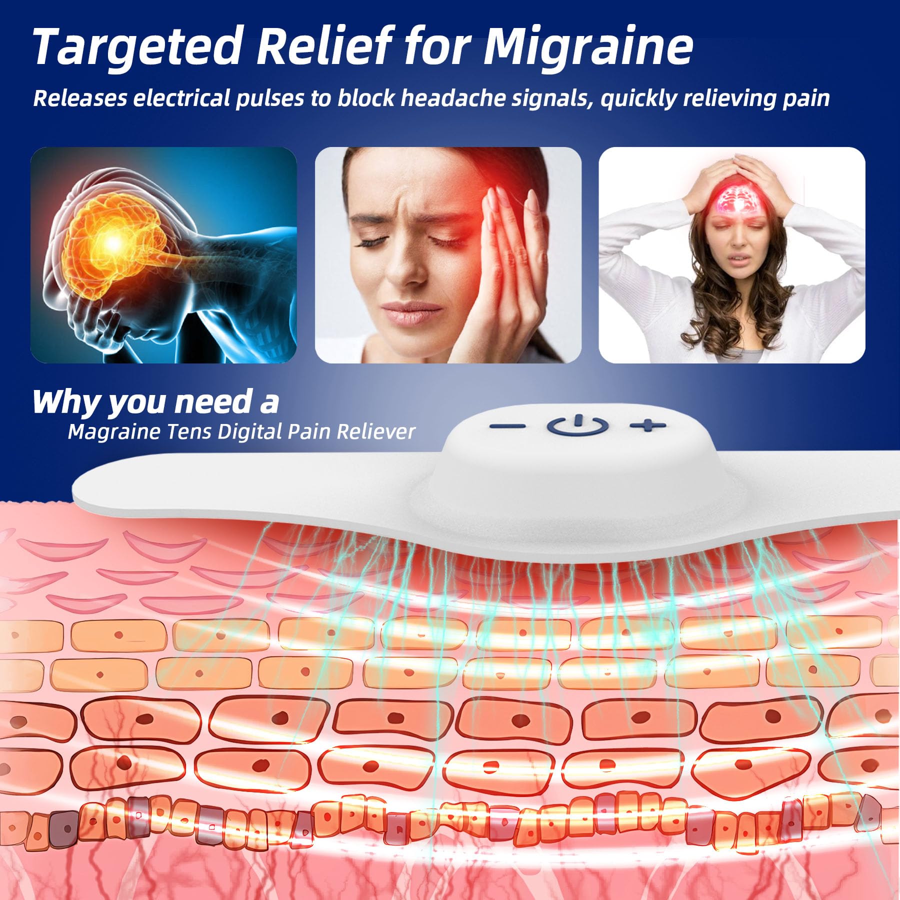 Electric impulse migraine relief device application