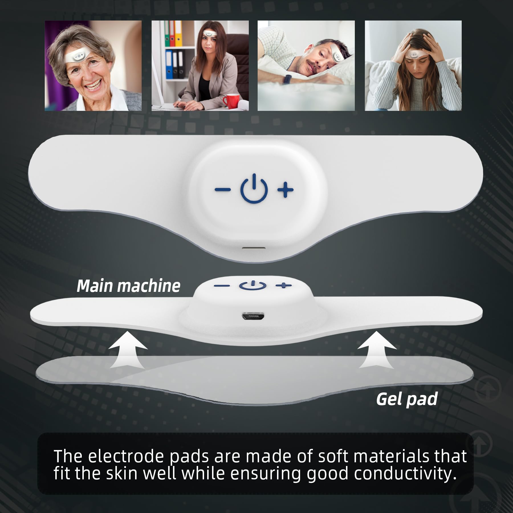 Portable TENS machine for forehead migraine therapy