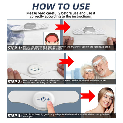 User wearing TENS head cap for pain relief