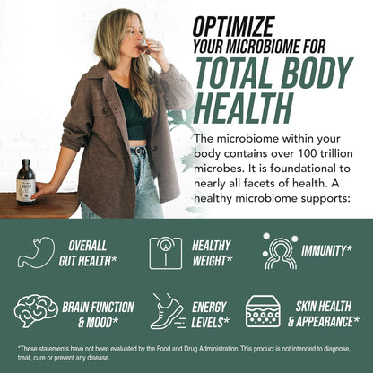 USDA Organic certified liquid live probiotics for gut health bottle close up