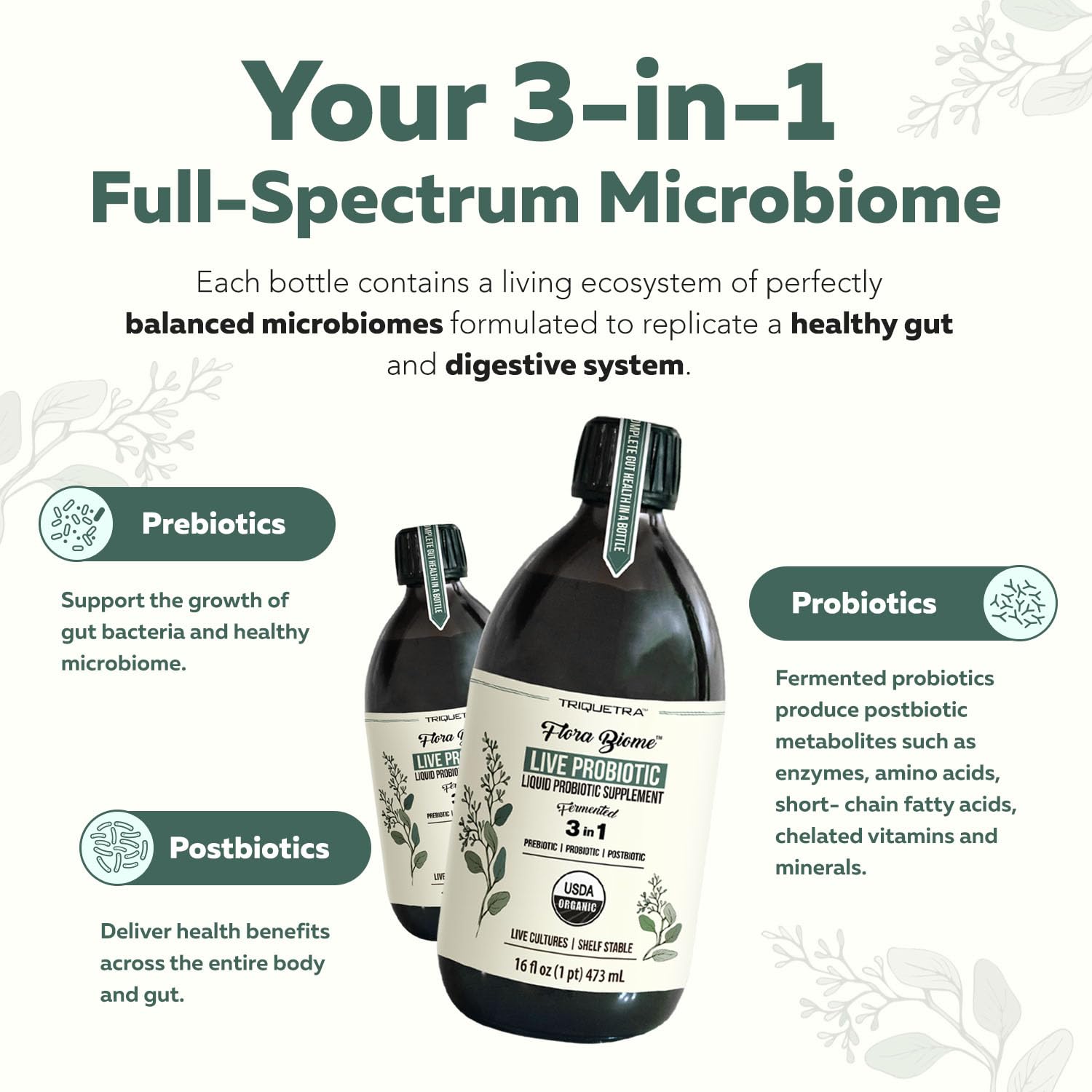 Authentic USA imported Triquetra Health microbiome optimizer liquid bottle on a clean surface