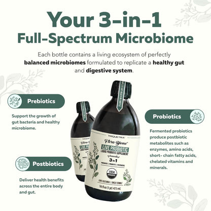 Authentic USA imported Triquetra Health microbiome optimizer liquid bottle on a clean surface