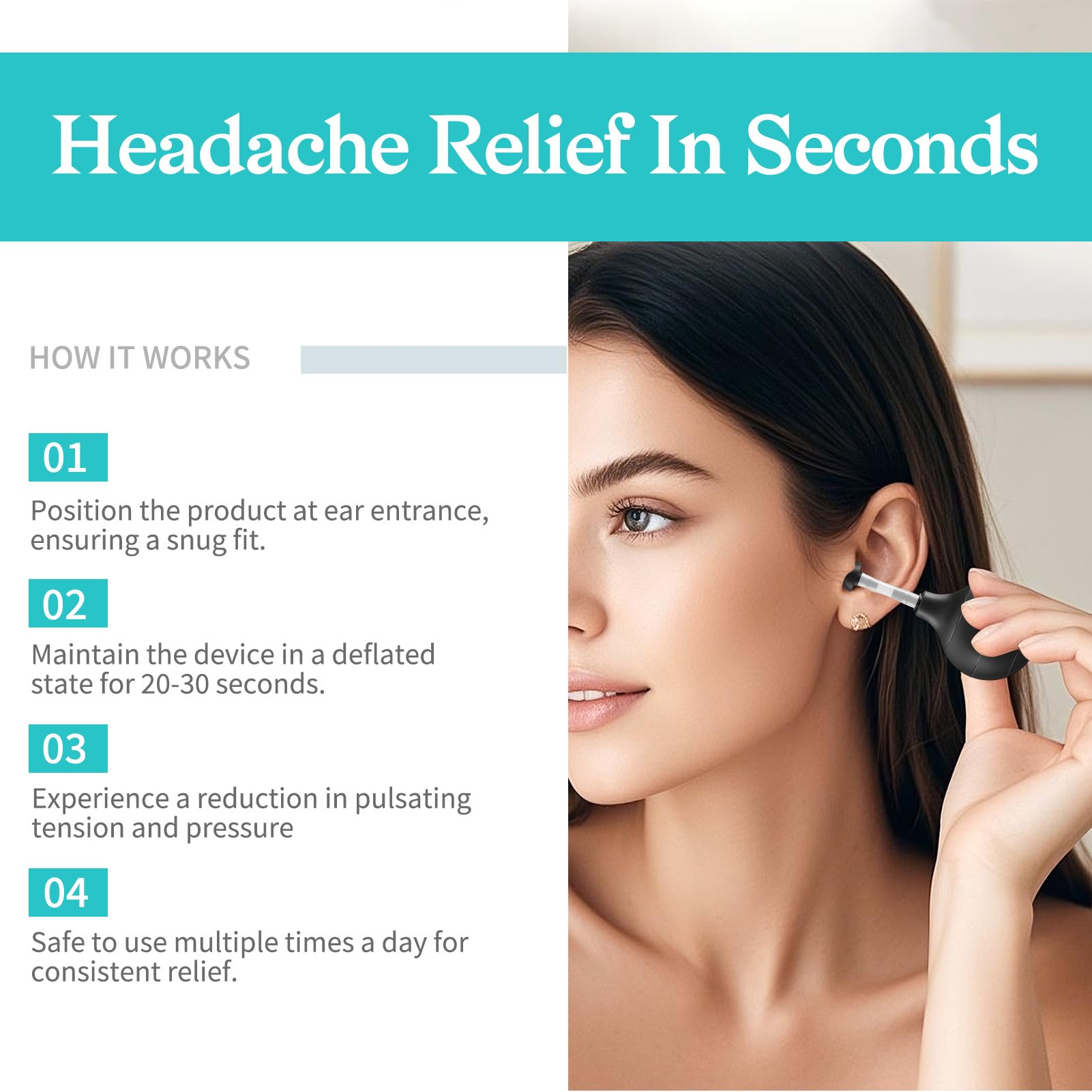 Rcekahod ear pressure tool with three silicone head sizes