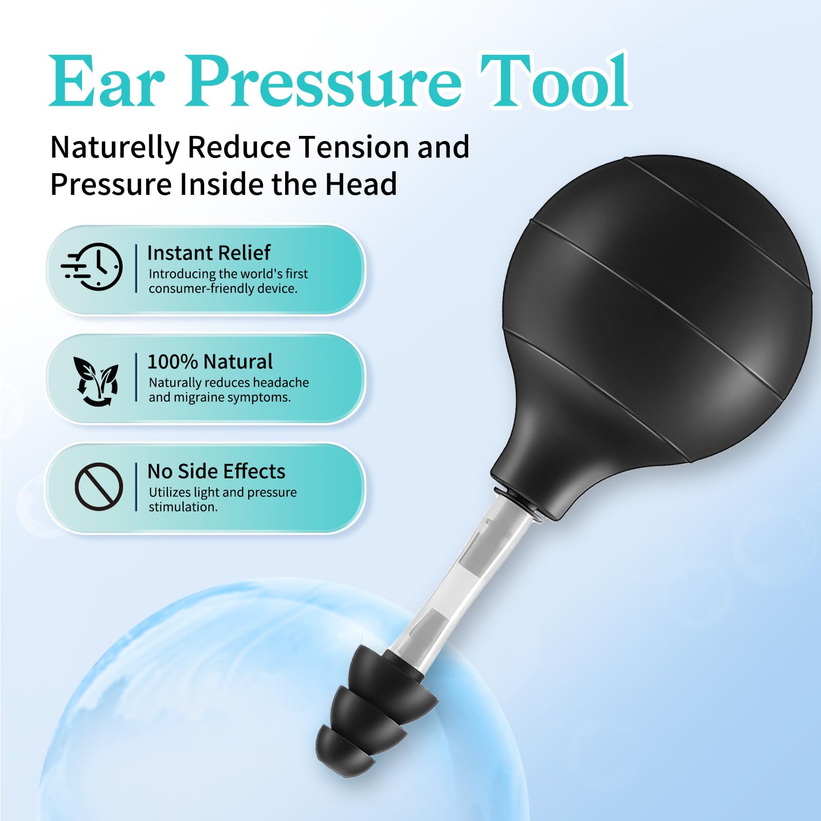 Close up of Rcekahod ear pressure relief device suction bulb
