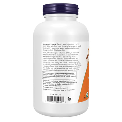 Certified organic blue agave inulin prebiotic powder showing USDA Organic seal