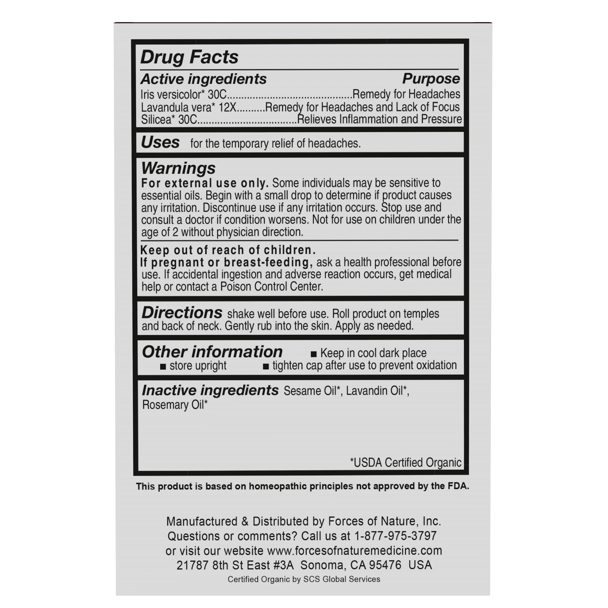Natural headache pain management organic ingredients list