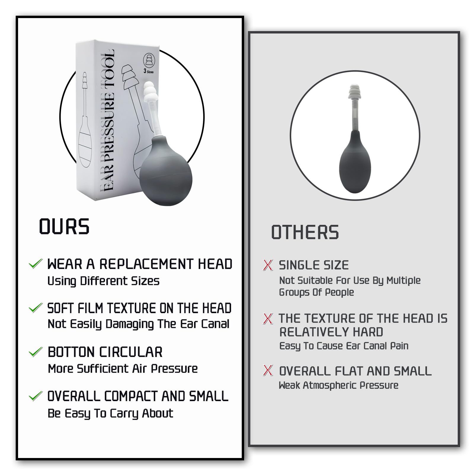 Gray suction bulb of Nerxerx ear pressure relief device for flying comfort