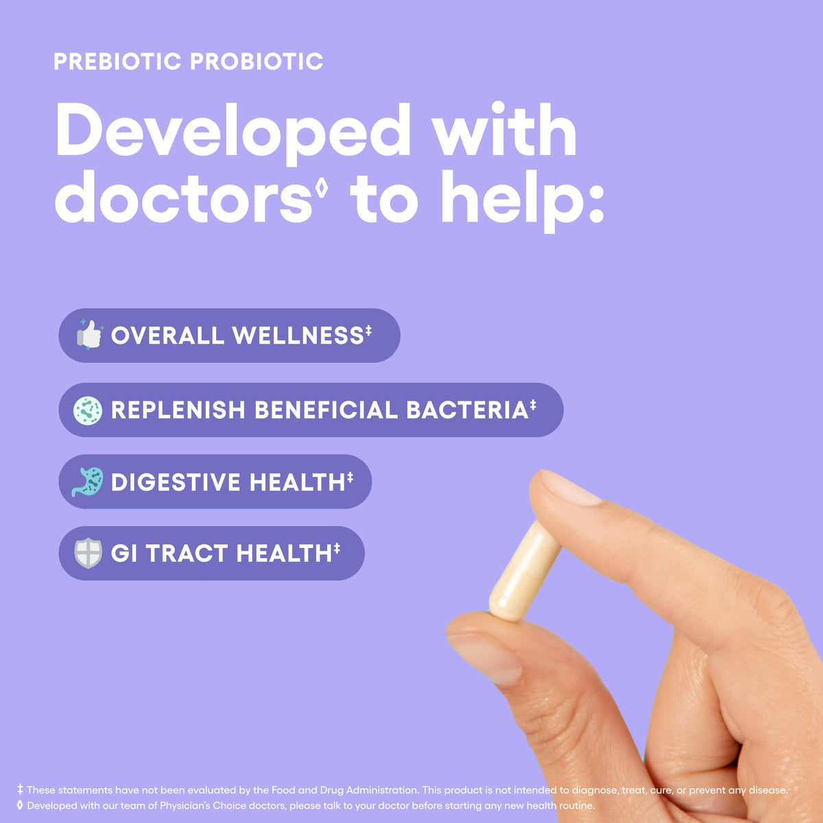 Physician's Choice Prebiotic Probiotic capsule supplement facts label
