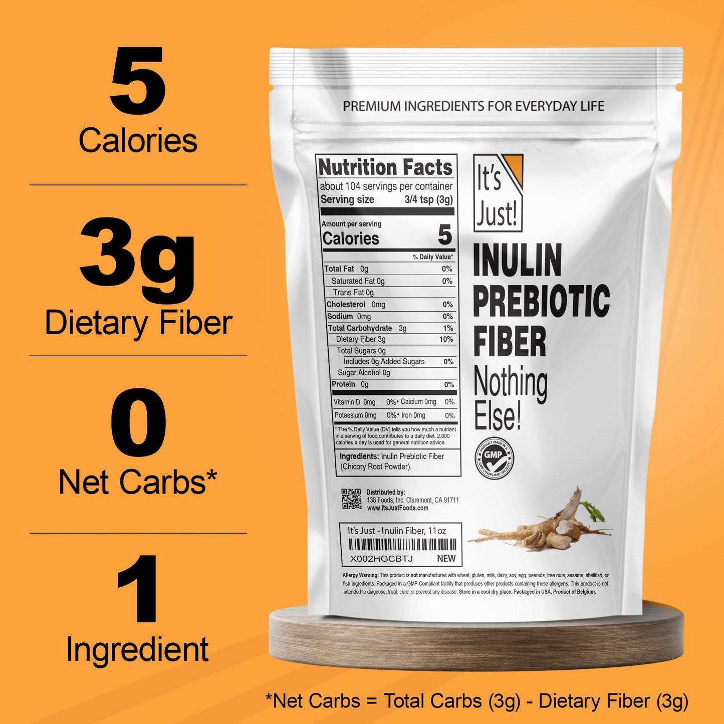 Premium vegan prebiotic fiber 32 ounce bag standing upright