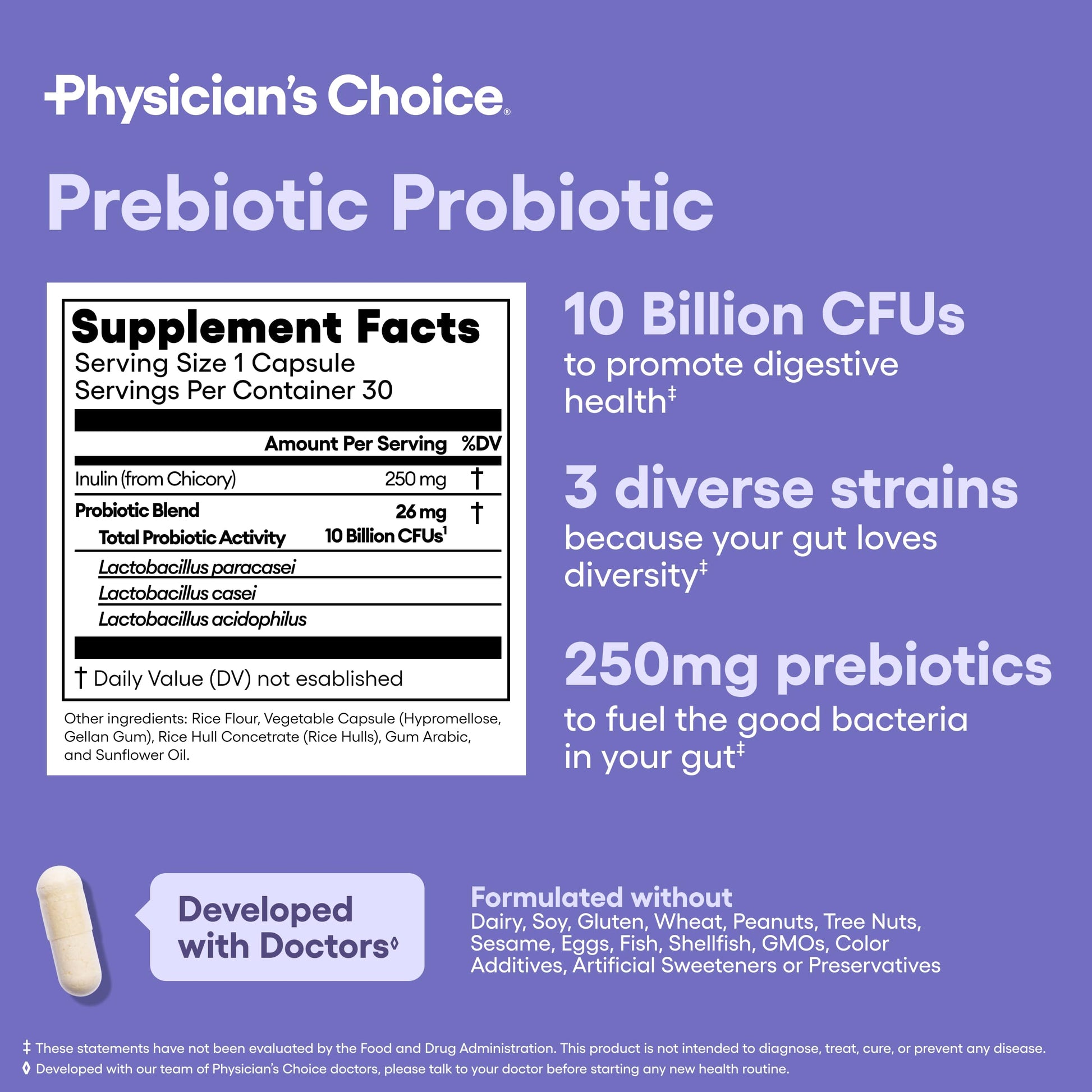 Physician's Choice chicory root inulin prebiotic probiotic supplement side view