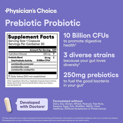 Physician's Choice chicory root inulin prebiotic probiotic supplement side view
