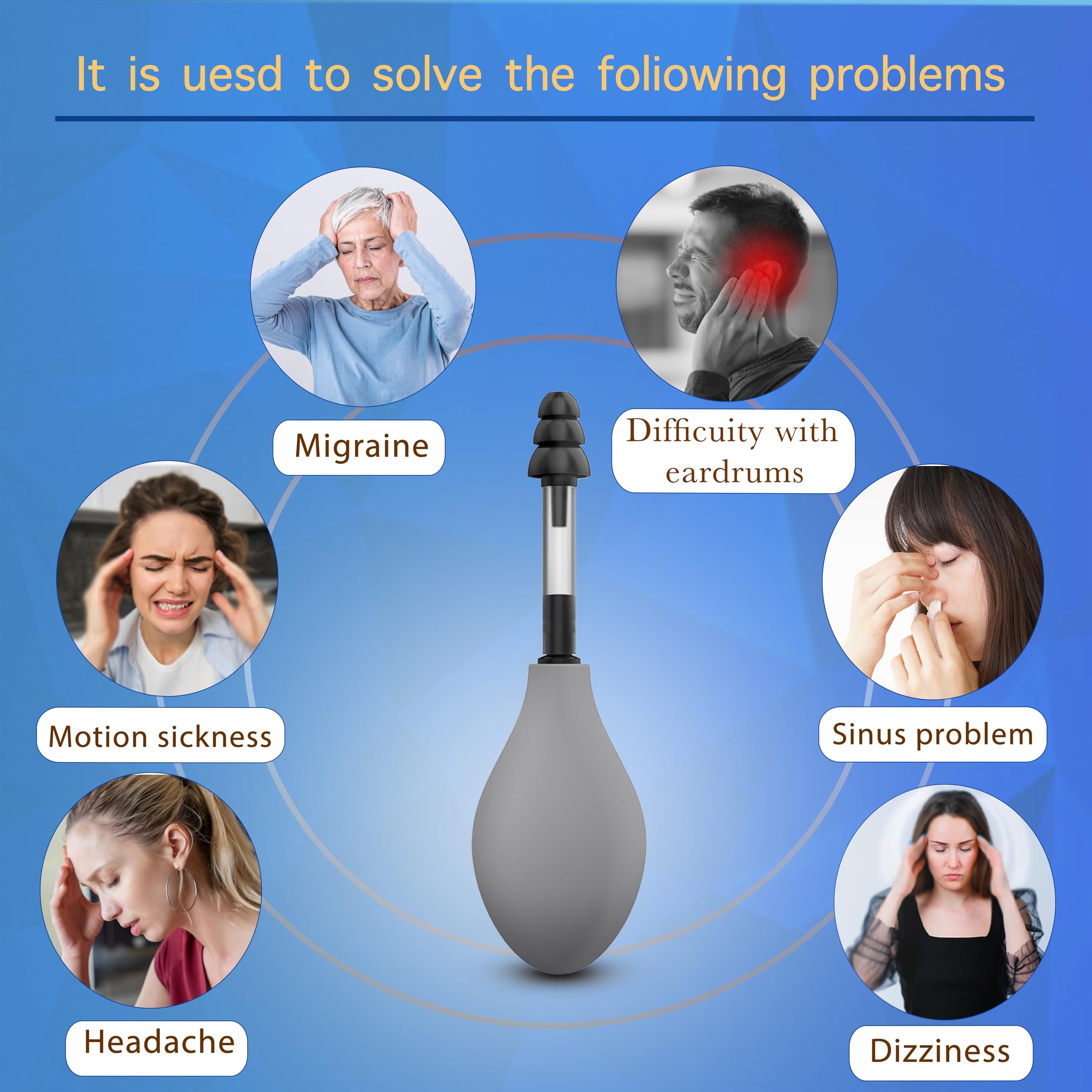 Side profile of portable ear suction device for migraines