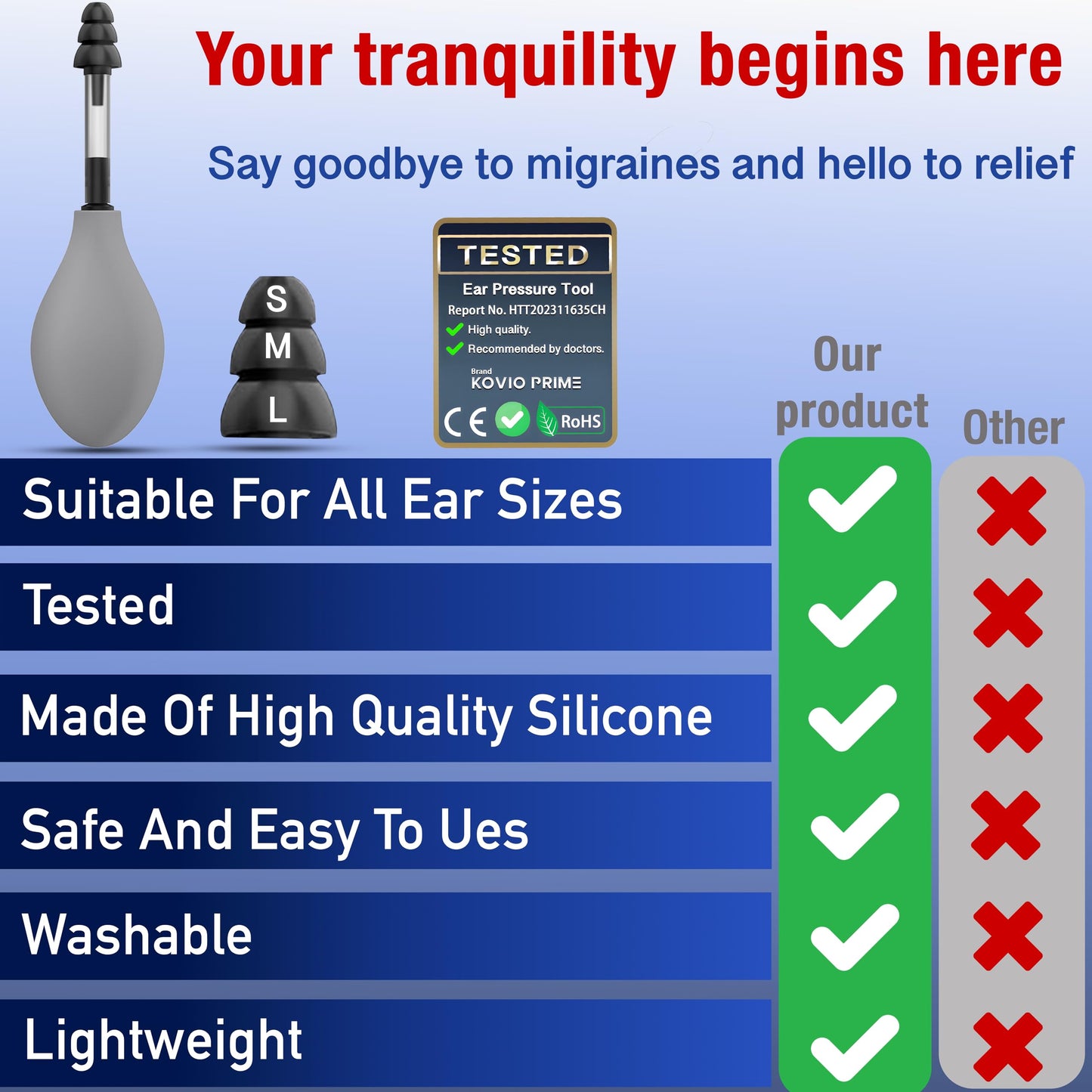 Lifestyle view of ear pressure relief device for vertigo relief