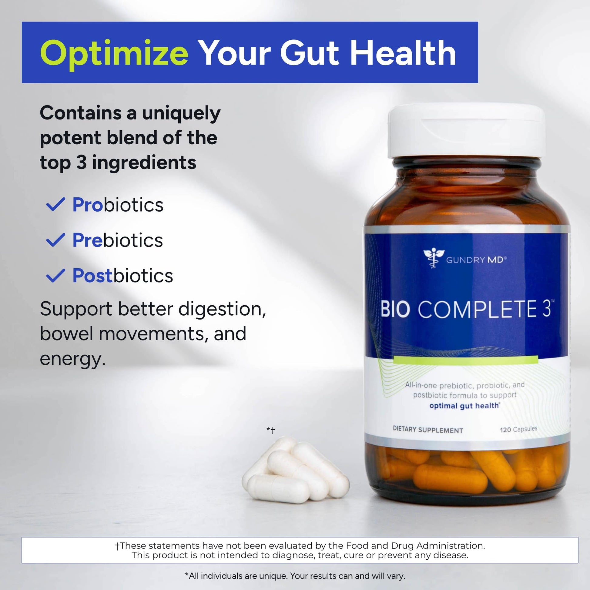 Gundry MD Bio Complete 3 nutritional facts label showing 3-in-1 ingredients