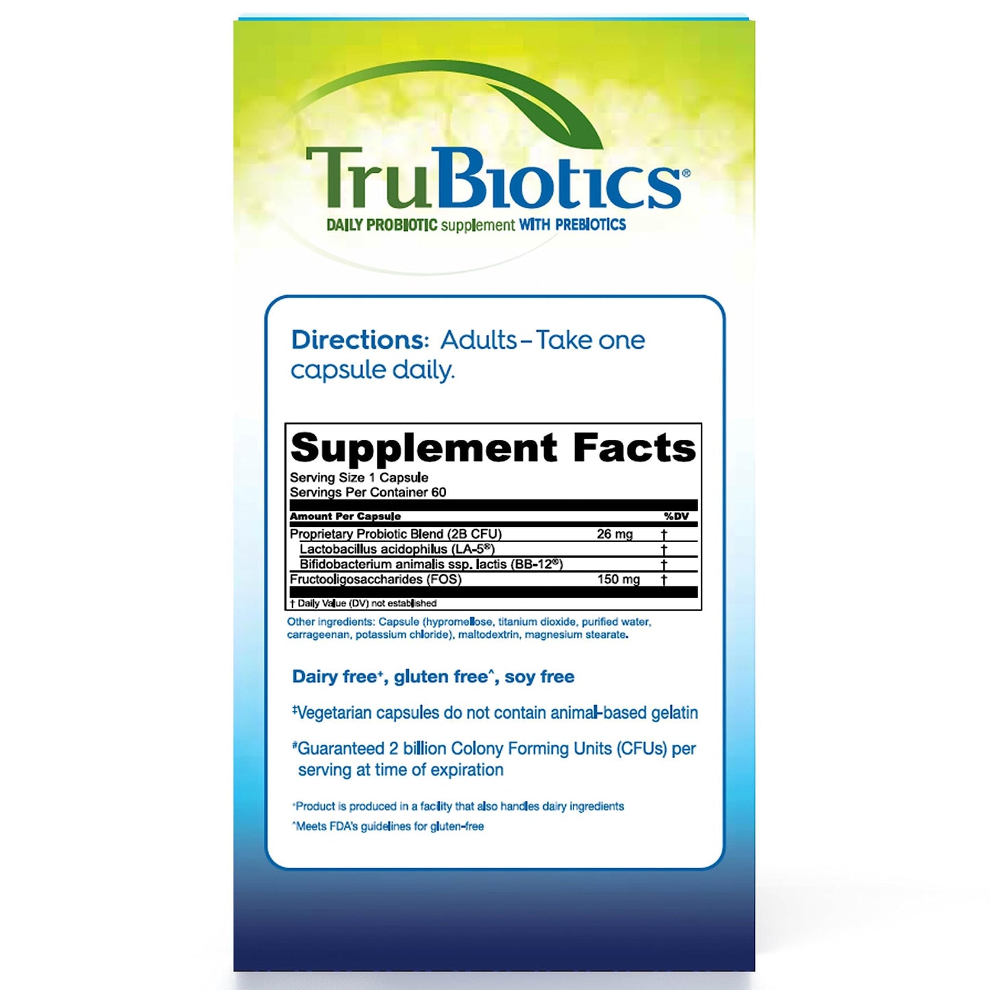 TruBiotics TruPreserve packaging technology seal on the side of the 60 vegetarian capsules bottle