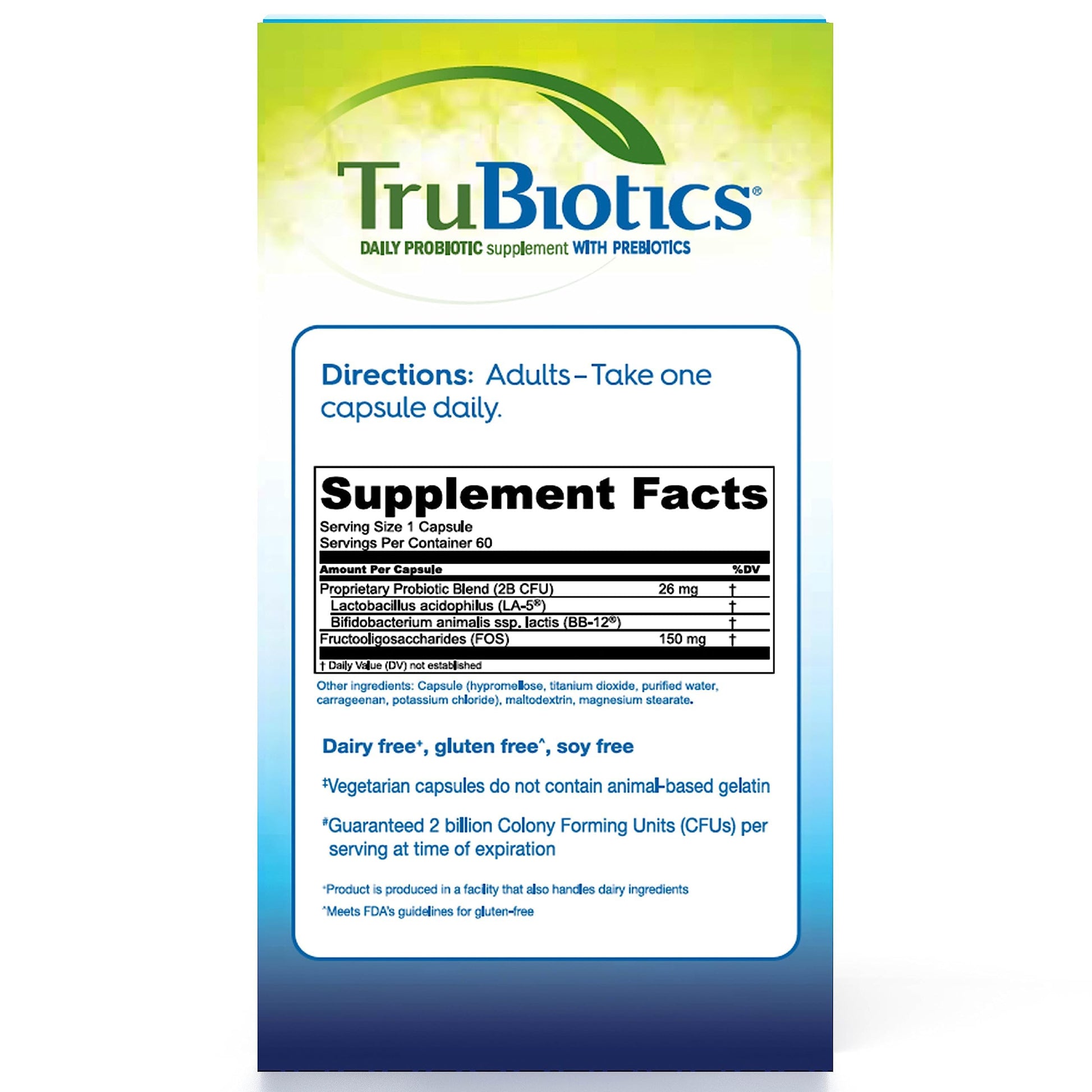 TruBiotics TruPreserve packaging technology seal on the side of the 60 vegetarian capsules bottle