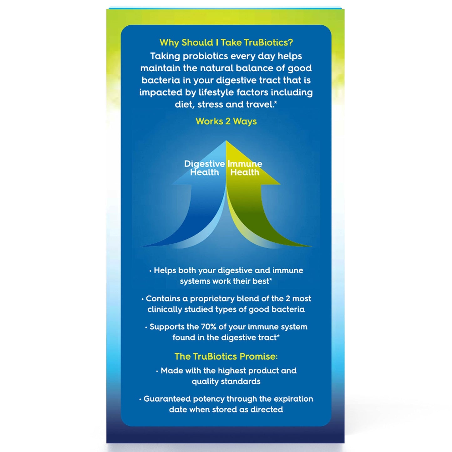TruBiotics dietary supplement back panel showing the 2 billion CFU ingredient facts