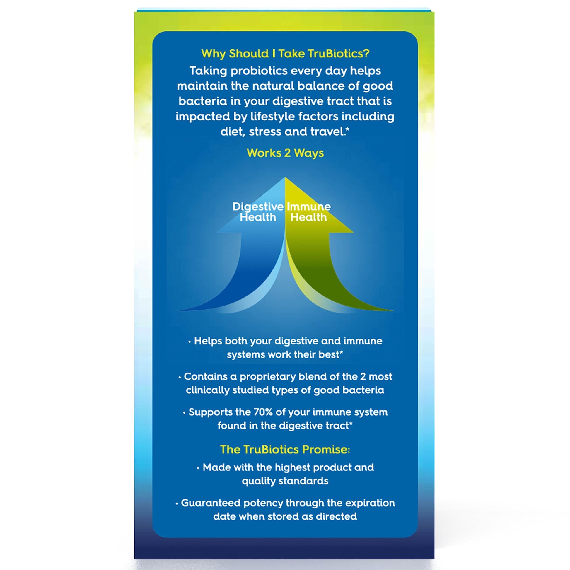 TruBiotics dietary supplement back panel showing the 2 billion CFU ingredient facts