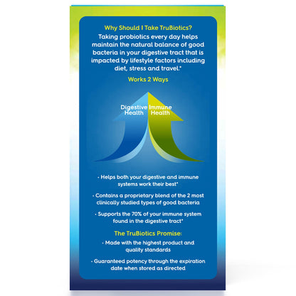 TruBiotics dietary supplement back panel showing the 2 billion CFU ingredient facts