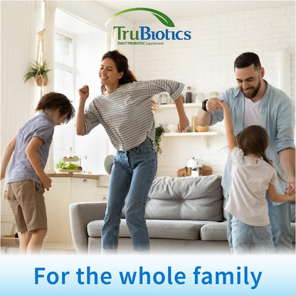 TruBiotics daily probiotic supplement package highlighting directions for bloating and gas relief