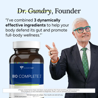 Gundry MD Bio Complete 3 expiration date and batch code details on bottle