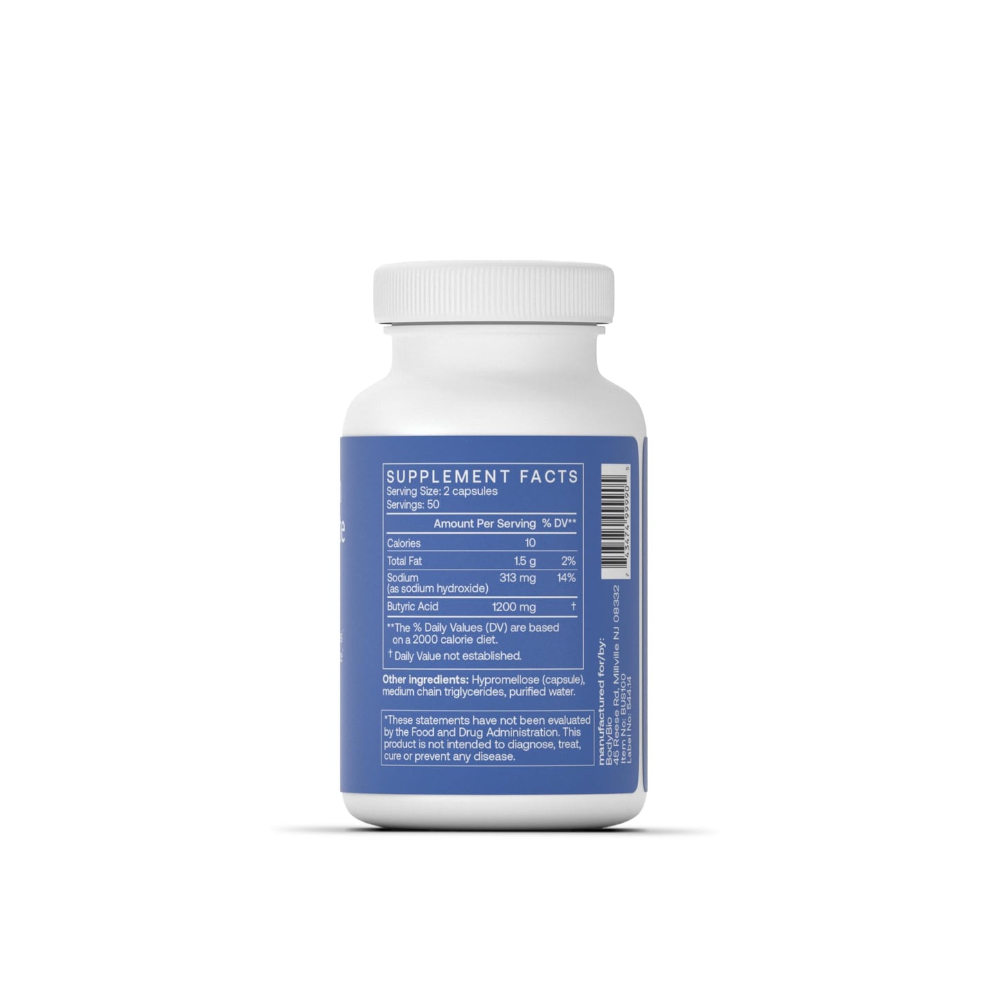 BodyBio postbiotic supplement bottle showing supplement facts and clean ingredients list