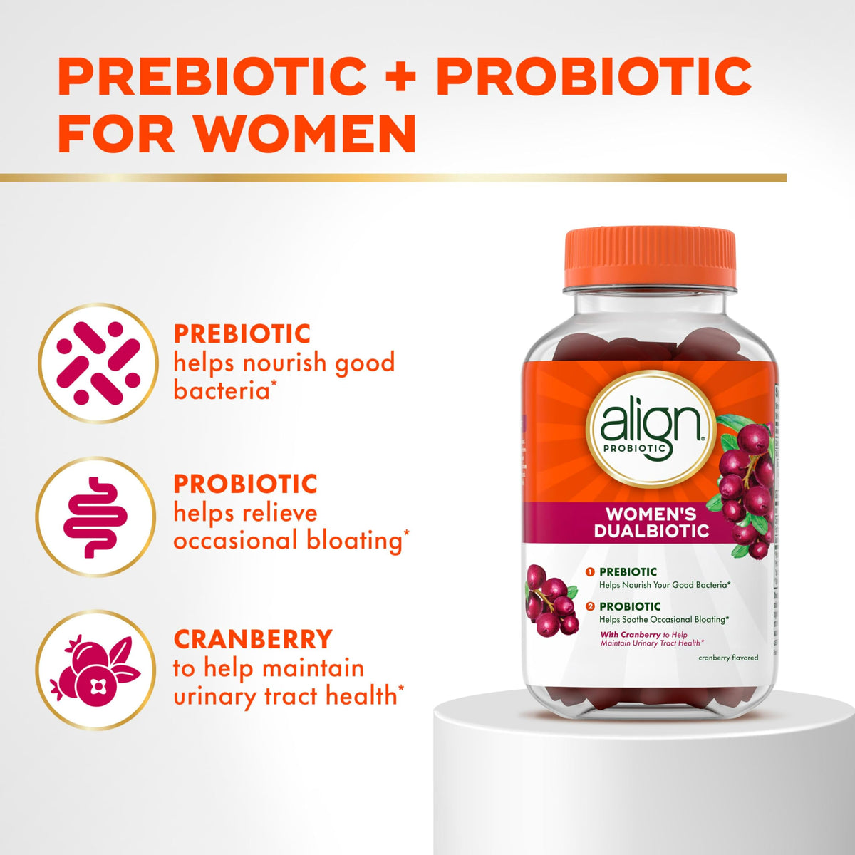 Align probiotic gummies bottle showing supplement facts and ingredients label