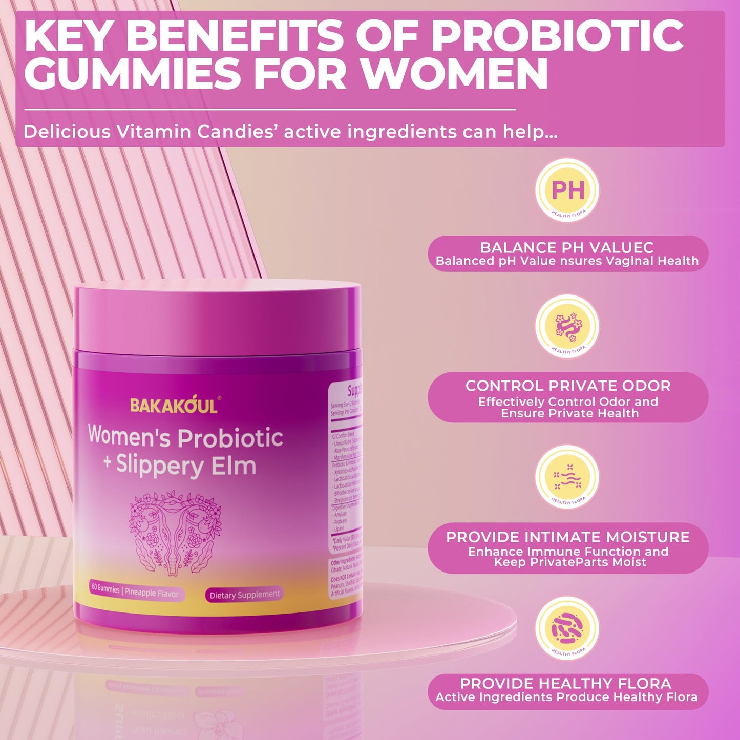 BAKAKOUL 60 count women's daily supplement for gut health and intimate care