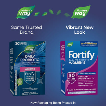 Nature's Way Fortify Women's Daily Pre and Probiotic supplement facts and ingredients panel